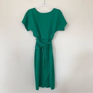 Knit Boat Neck, Self-Tie Waist, Short Sleeve Blouson Dress